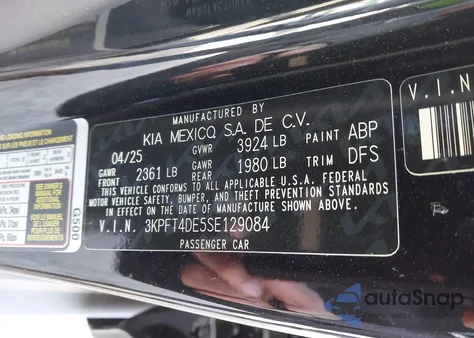 2025 Kia K4 Lx/Lxs z USA, uszkodzony, nr VIN 3KPFT4DE5SE129084